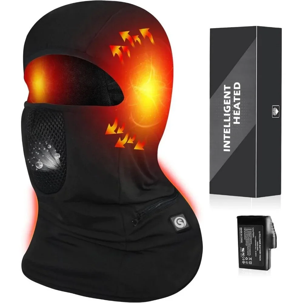 Men Black Day Wolf Heated Ski Mask Balaclava Smart Winter Face Mask Unisex